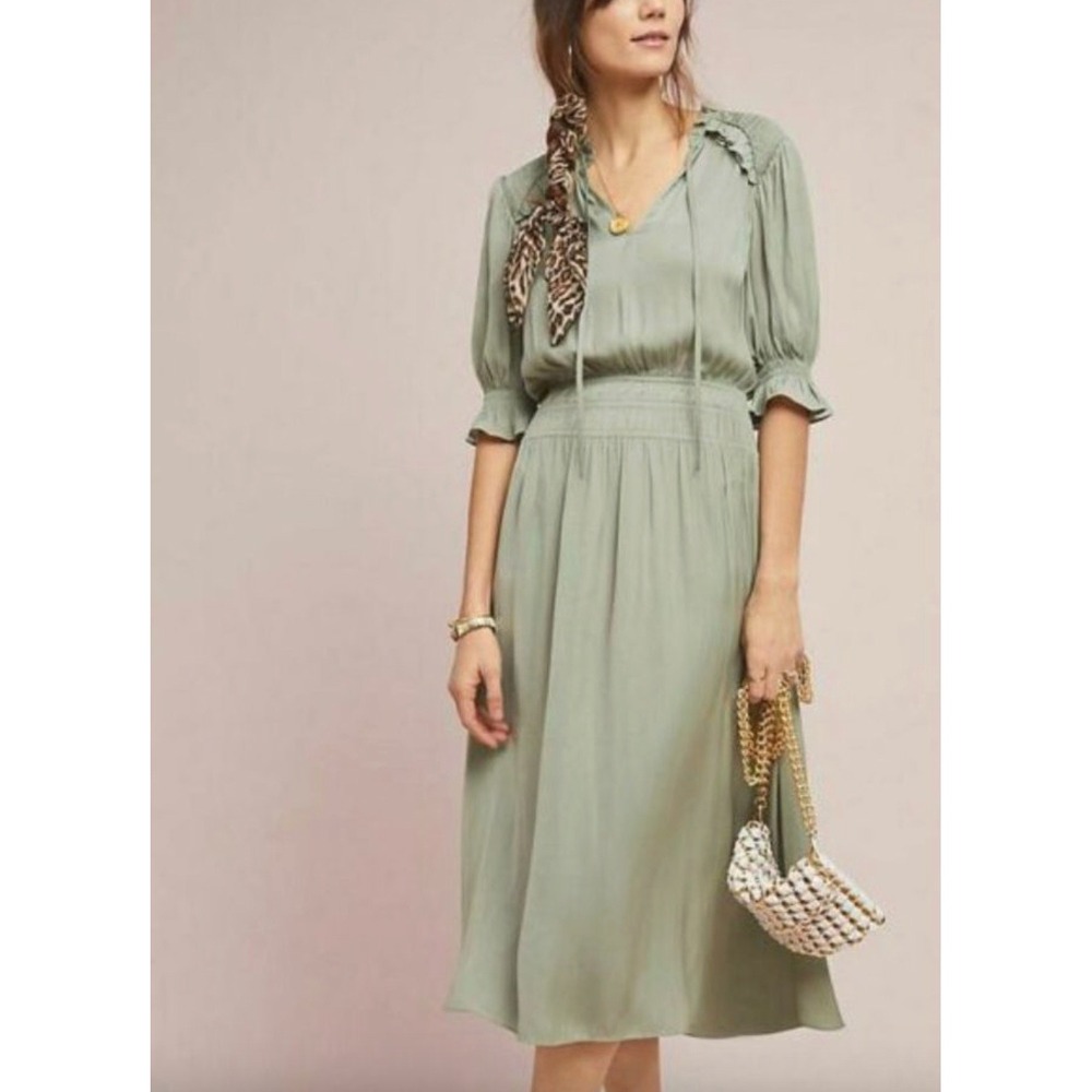 CURRENT AIR x ANTHROPOLOGIE Cape May Midi Dress in Sage Green